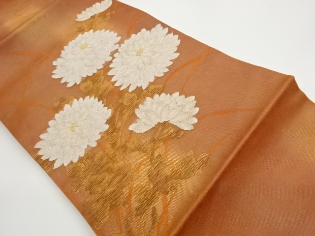Gauze Nagoya obi with woven chrysanthemum pattern